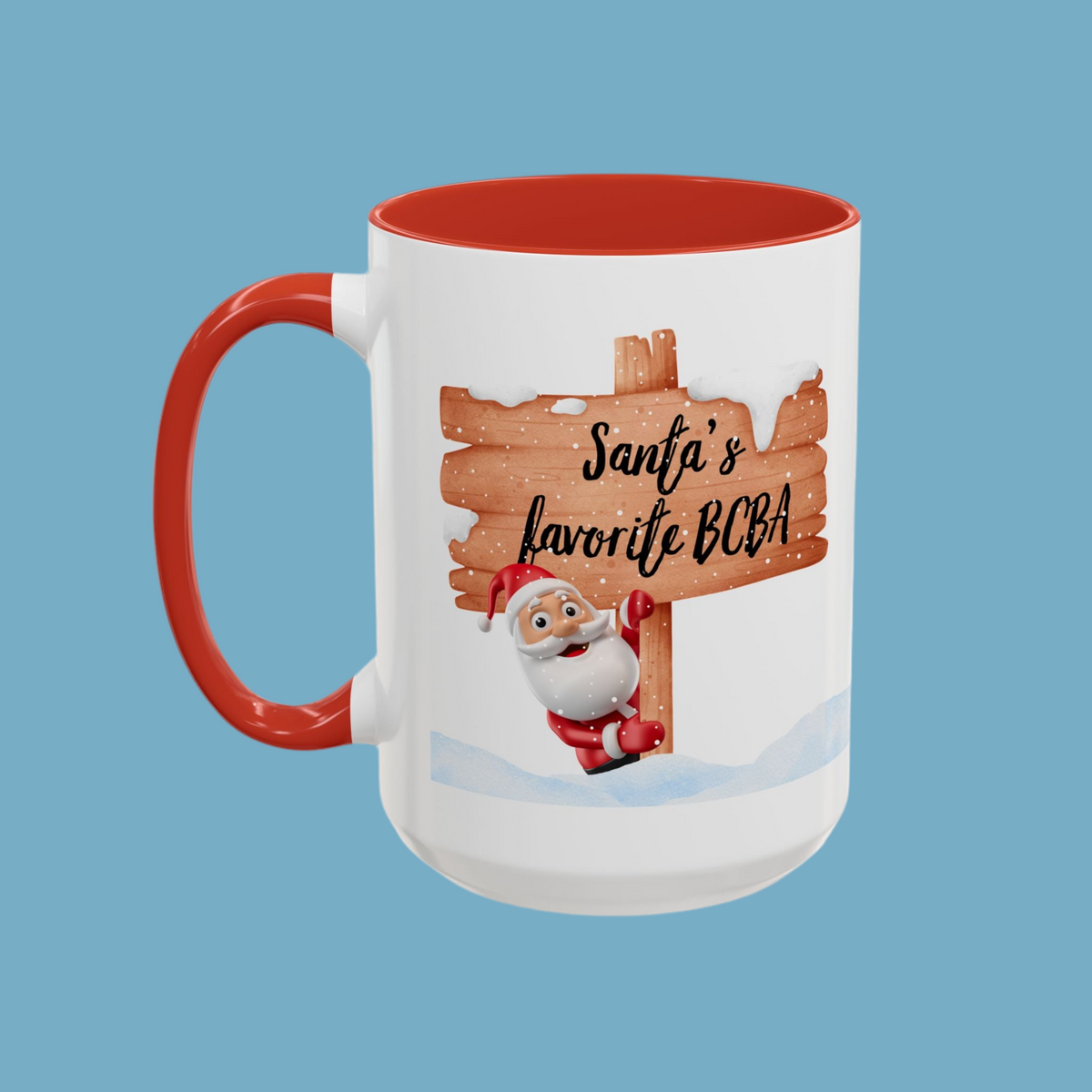 Two-Toned Ceramic Christmas Mug. “Santa's Favorite BCBA” Coffee Mug - Festive Accent for Holiday Cheer