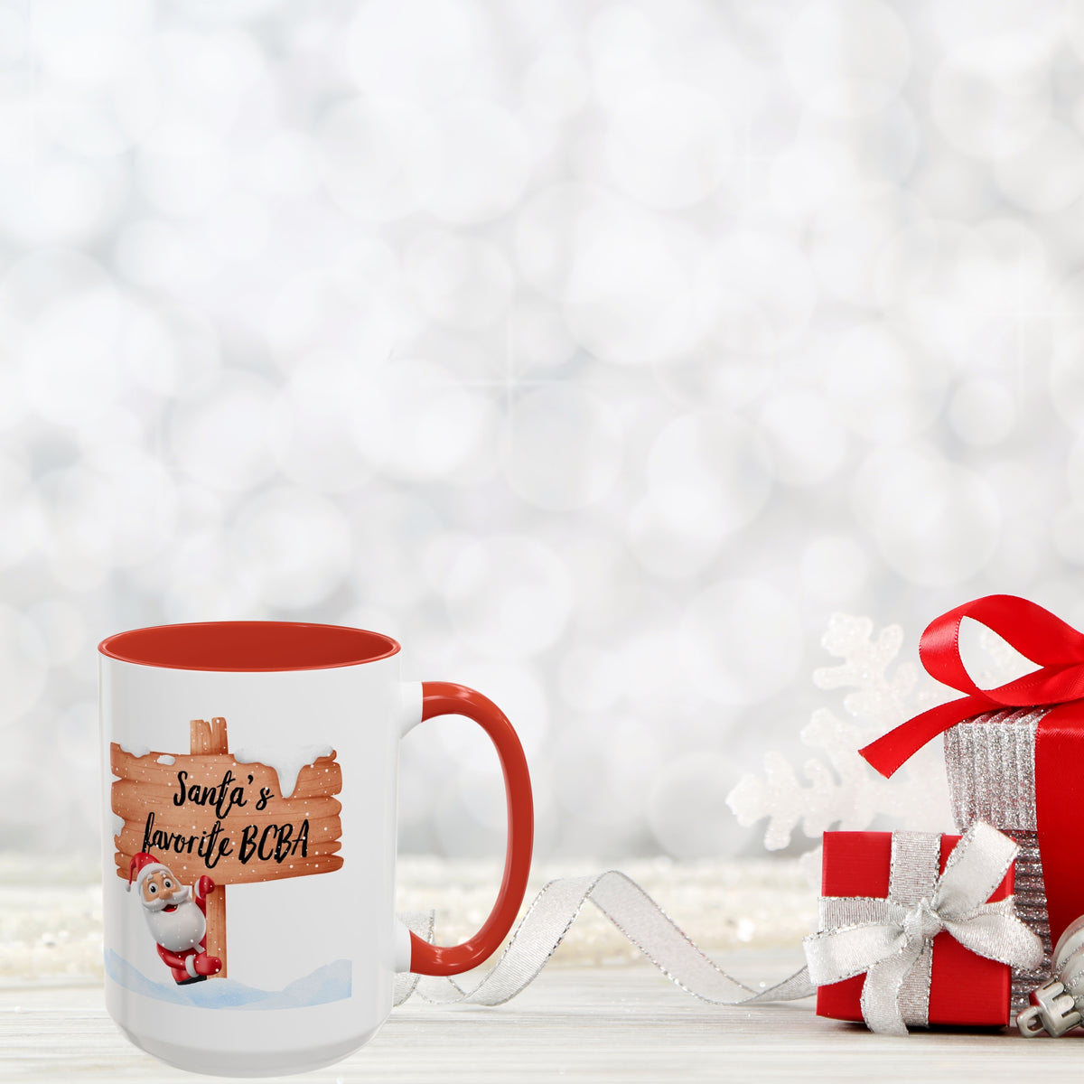 Two-Toned Ceramic Christmas Mug. “Santa's Favorite BCBA” Coffee Mug - Festive Accent for Holiday Cheer