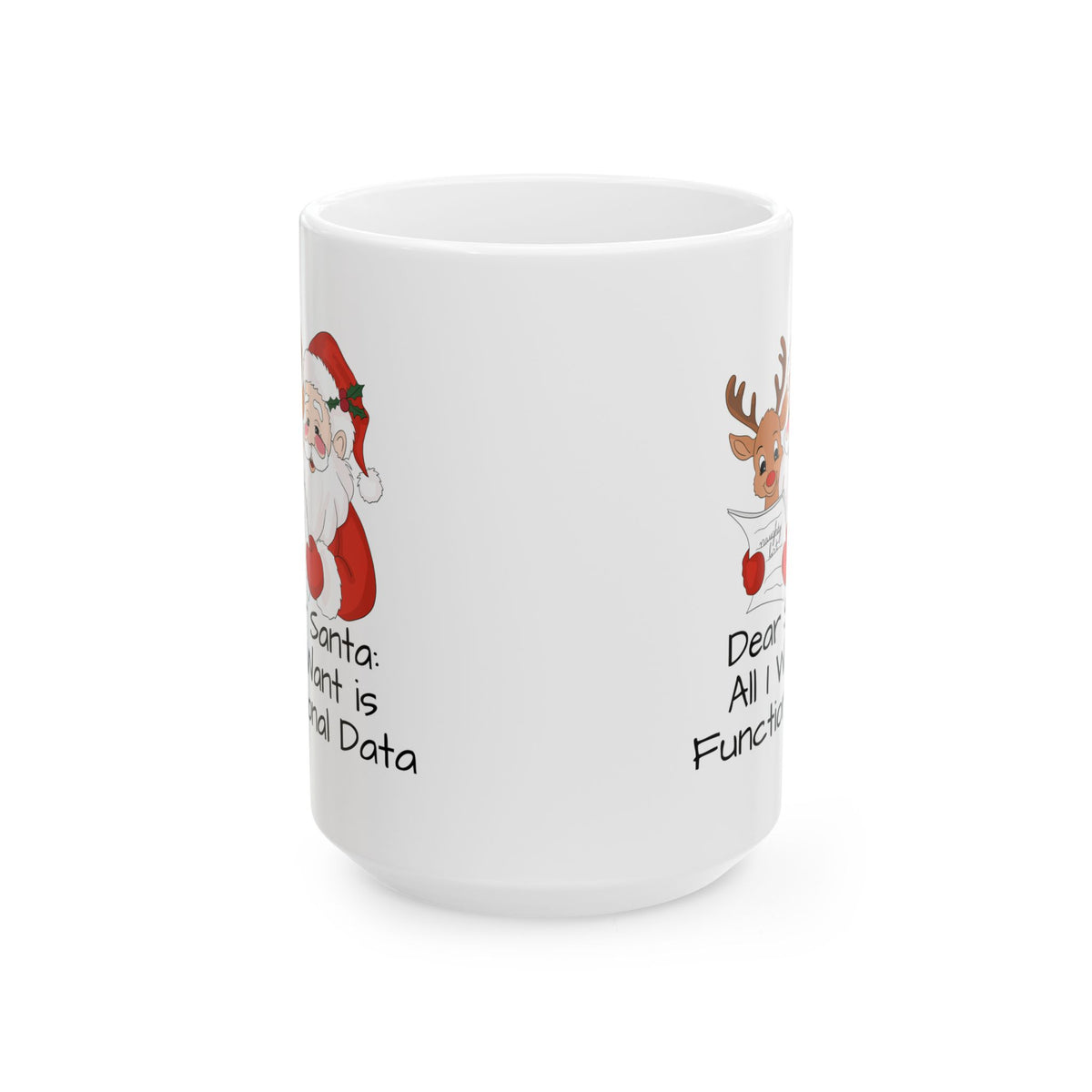 Funny Christmas Ceramic Mug - Santa & Reindeer Design (11oz, 15oz)