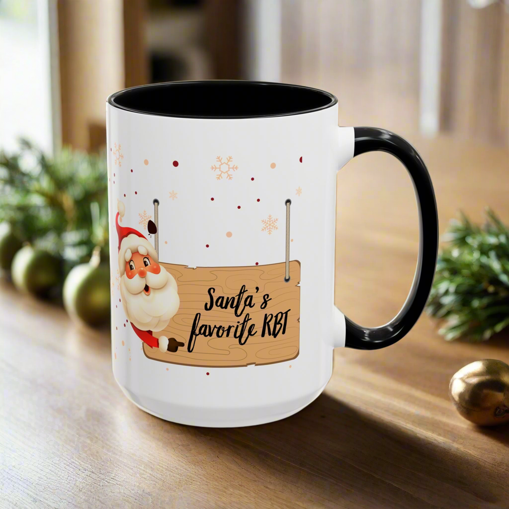 Two-Toned Christmas Mug. “Santa's Favorite RBT Coffee Mug - Holiday Accent Mug - 11oz & 15oz