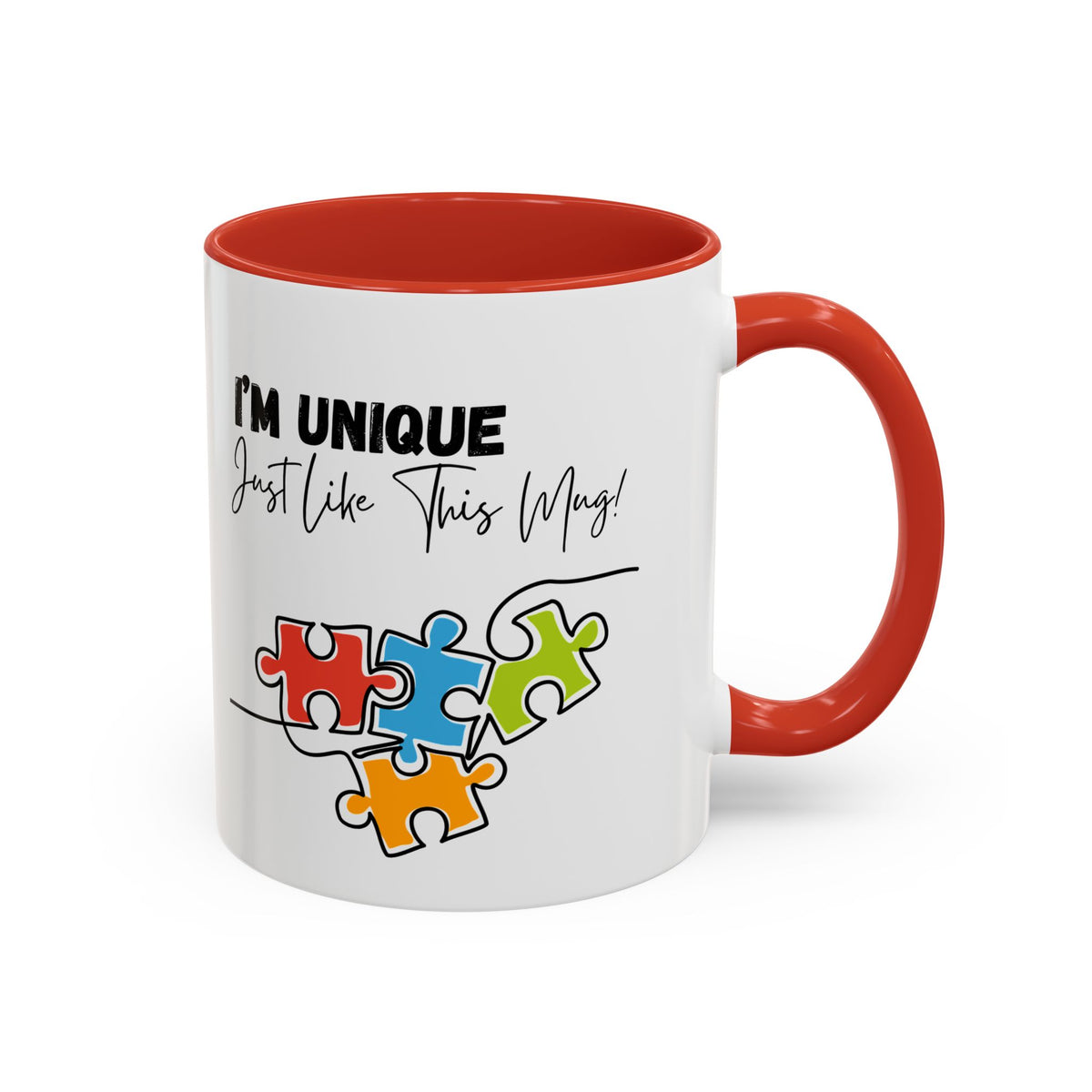 “I'm Unique Just Like This Mug!" - Colorful Puzzle Design - 11oz & 15oz Accent Coffee Mug