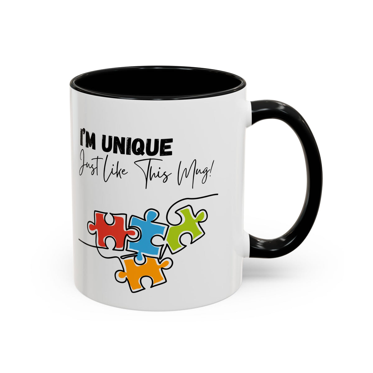 “I'm Unique Just Like This Mug!" - Colorful Puzzle Design - 11oz & 15oz Accent Coffee Mug
