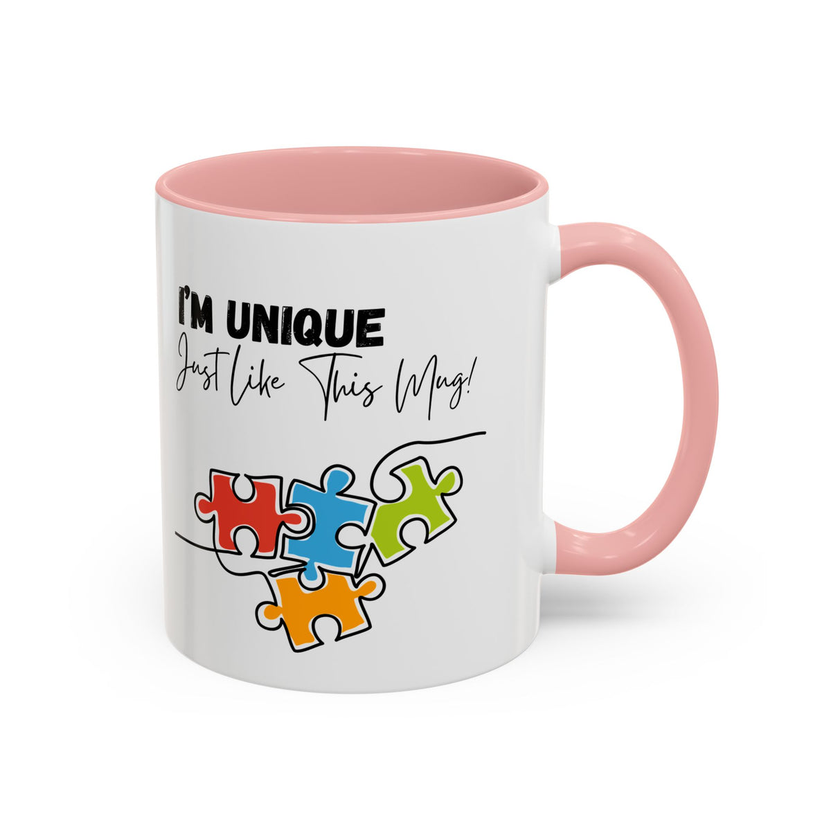 “I'm Unique Just Like This Mug!" - Colorful Puzzle Design - 11oz & 15oz Accent Coffee Mug