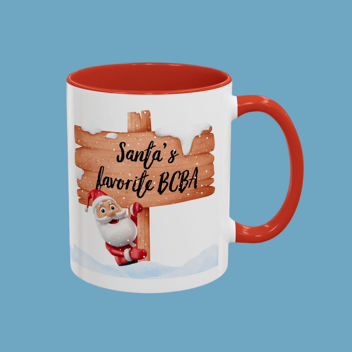 Two-Toned Ceramic Christmas Mug. “Santa's Favorite BCBA” Coffee Mug - Festive Accent for Holiday Cheer