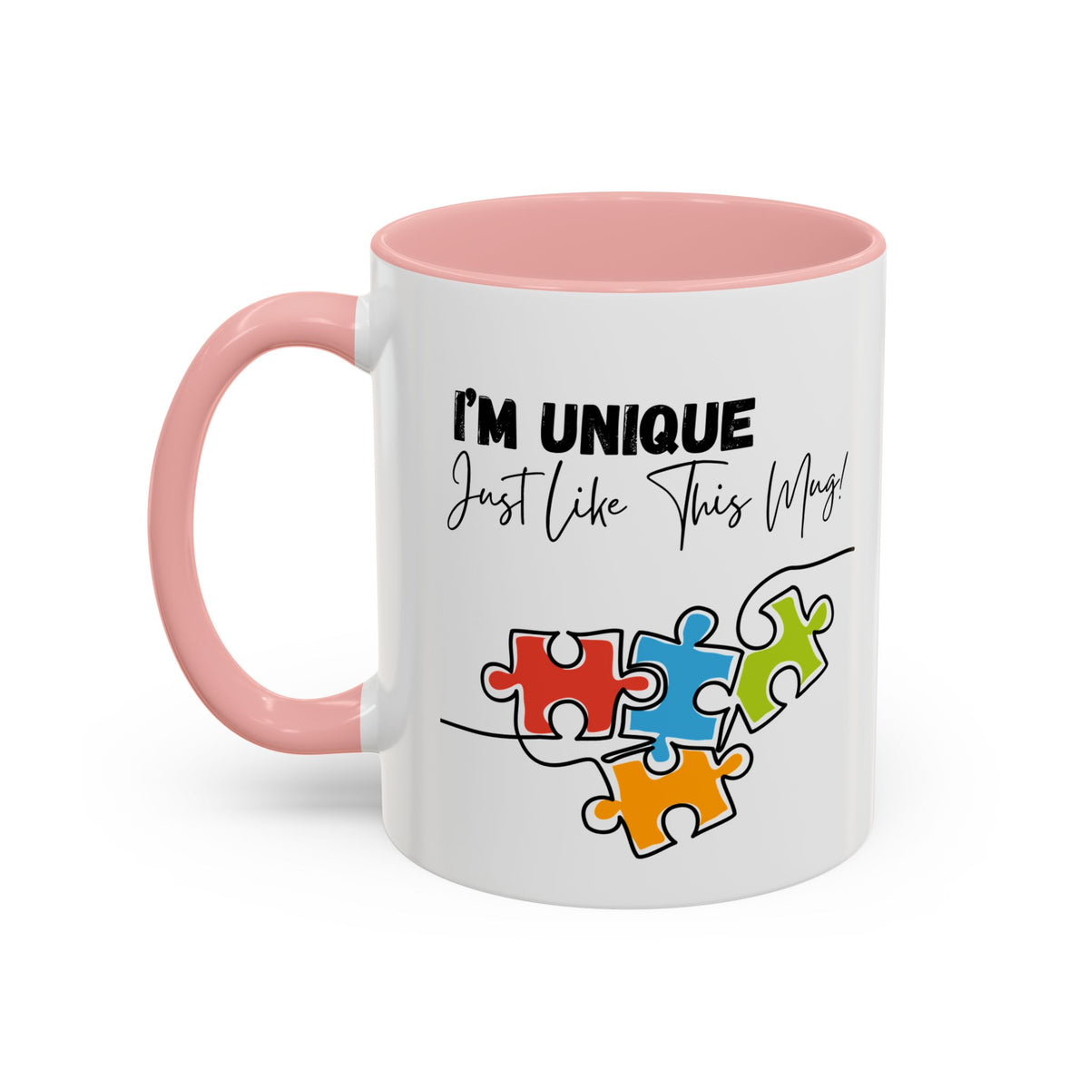 “I'm Unique Just Like This Mug!" - Colorful Puzzle Design - 11oz & 15oz Accent Coffee Mug