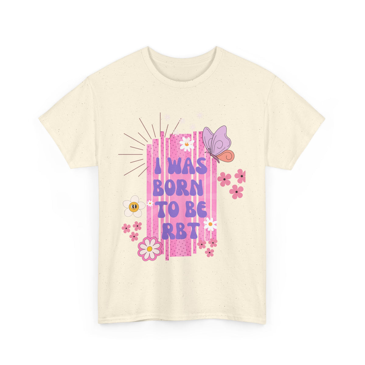 Vintage Floral Unisex Heavy Cotton Tee - 'I Was Born to Be RBT' Design