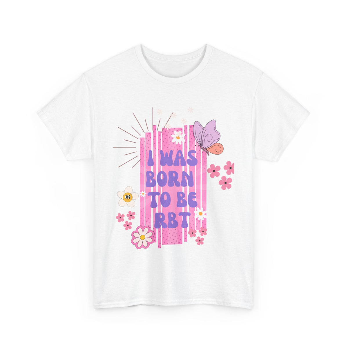 Vintage Floral Unisex Heavy Cotton Tee - 'I Was Born to Be RBT' Design