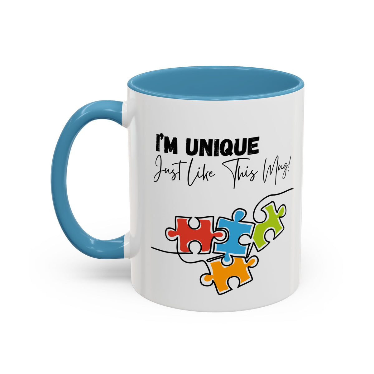 “I'm Unique Just Like This Mug!" - Colorful Puzzle Design - 11oz & 15oz Accent Coffee Mug