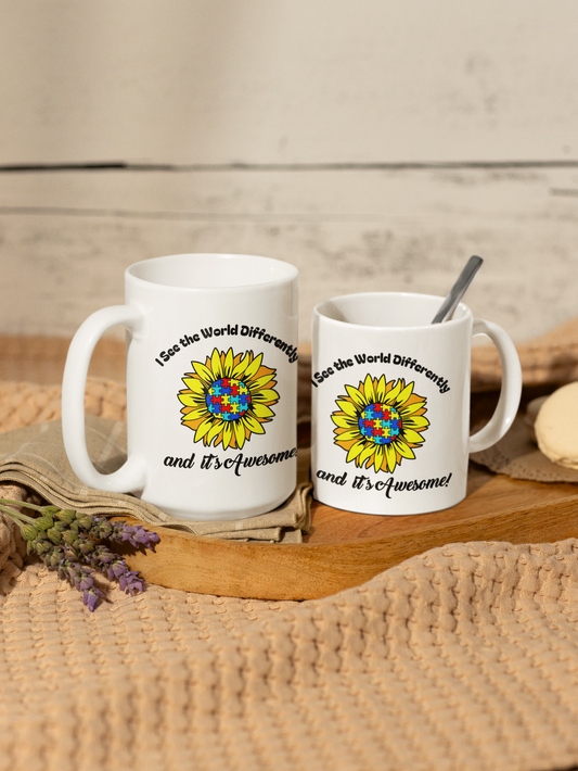 Autism Awareness Inspirational Flower Design Ceramic Mug | 11oz & 15oz