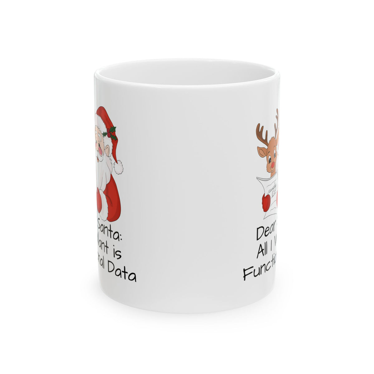 Funny Christmas Ceramic Mug - Santa & Reindeer Design (11oz, 15oz)