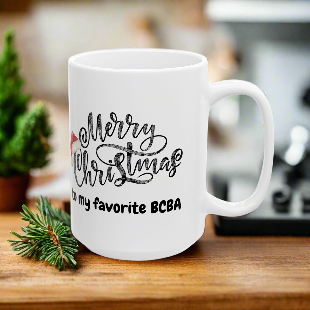 White Holiday Ceramic Mug for Your Favorite BCBA - Perfect Christmas Gift - 11oz & 15oz