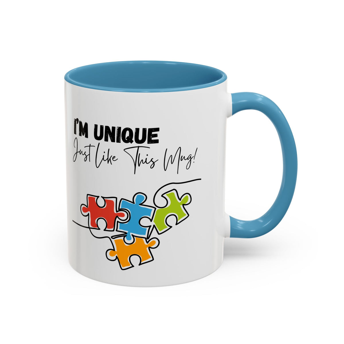 “I'm Unique Just Like This Mug!" - Colorful Puzzle Design - 11oz & 15oz Accent Coffee Mug