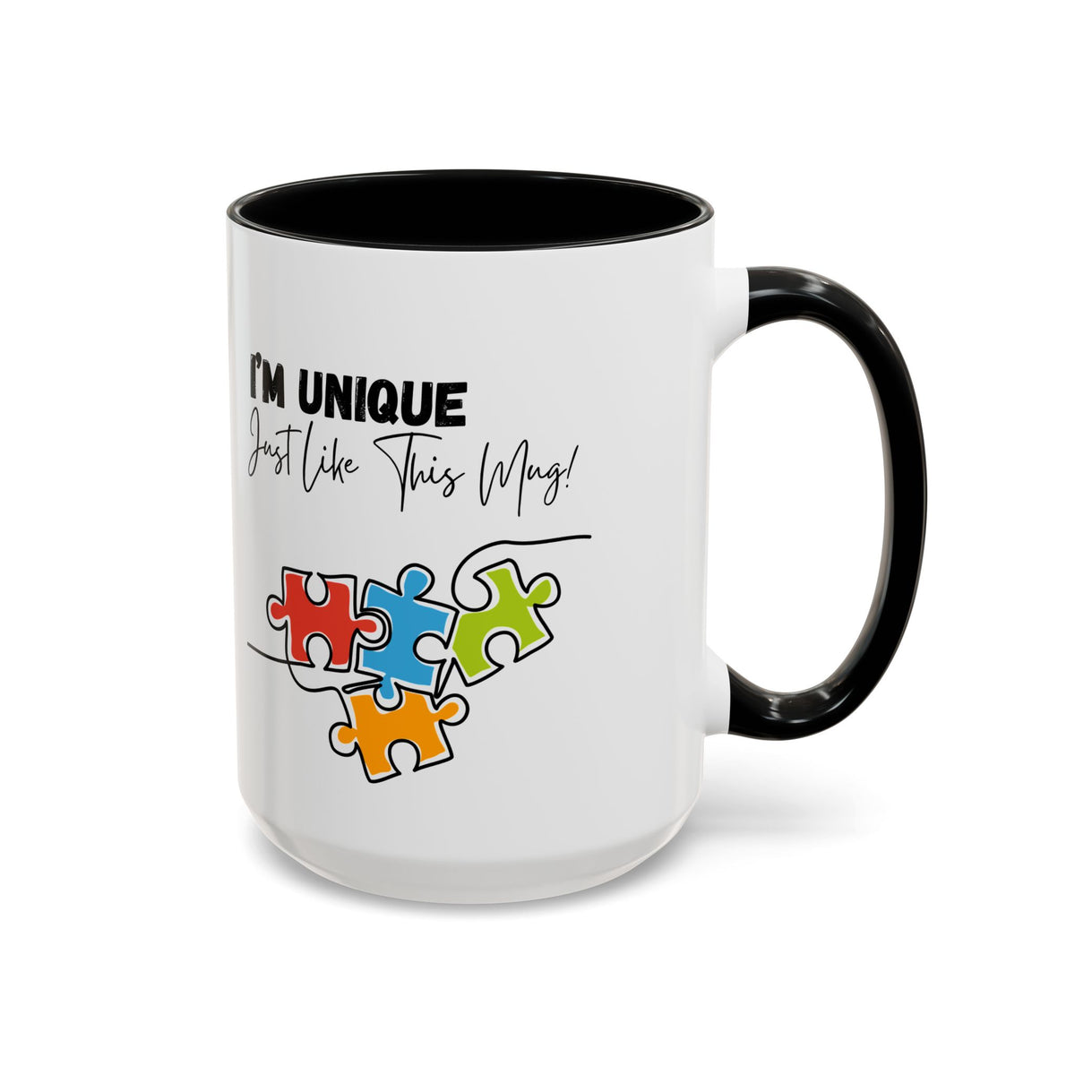 “I'm Unique Just Like This Mug!" - Colorful Puzzle Design - 11oz & 15oz Accent Coffee Mug