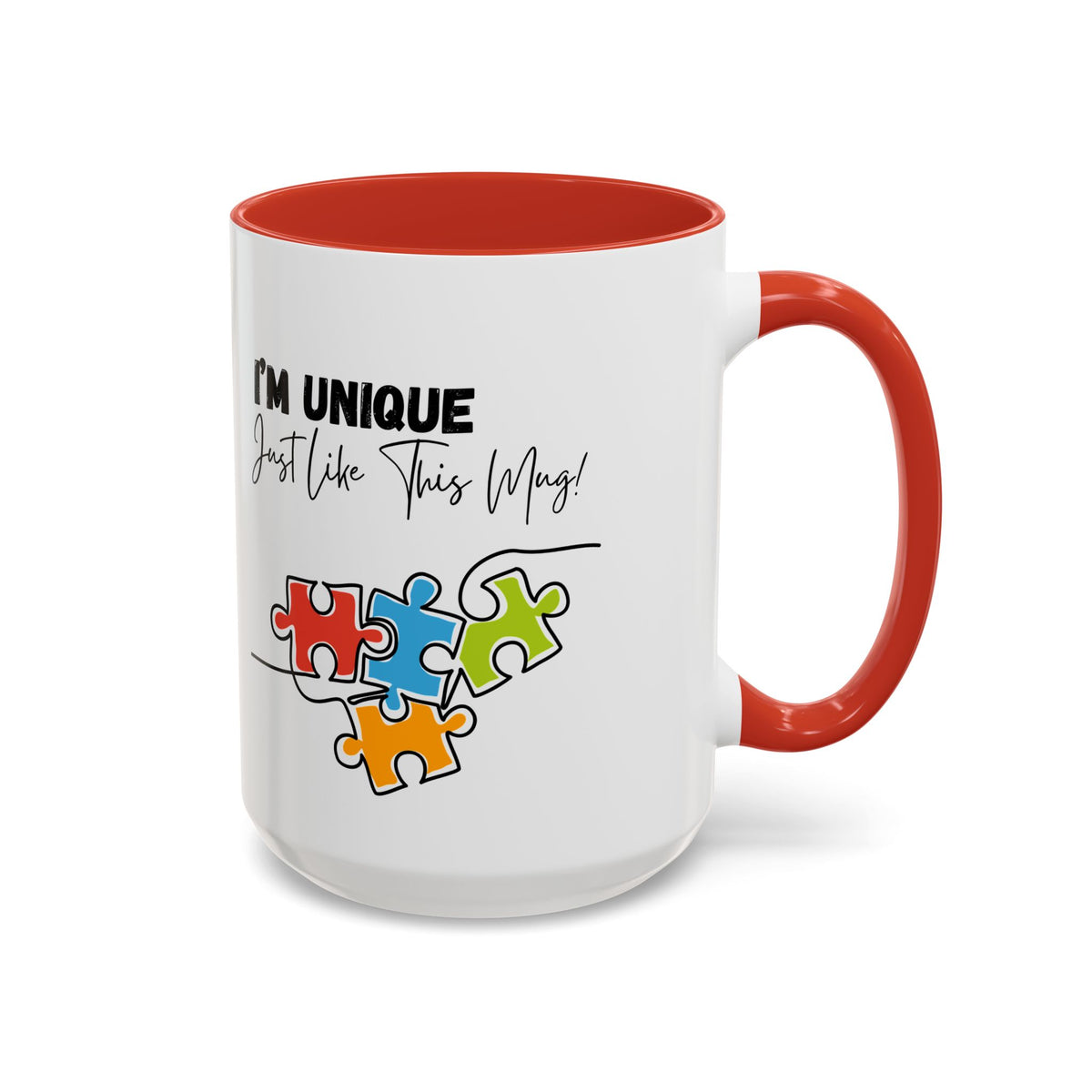 “I'm Unique Just Like This Mug!" - Colorful Puzzle Design - 11oz & 15oz Accent Coffee Mug