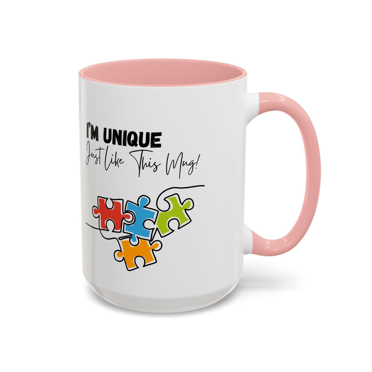 “I'm Unique Just Like This Mug!" - Colorful Puzzle Design - 11oz & 15oz Accent Coffee Mug