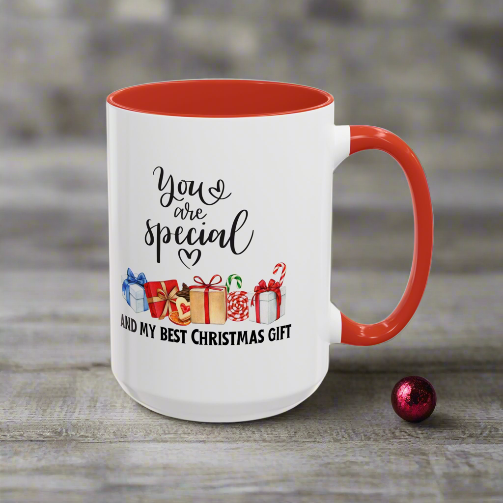 Two-toned Holiday Accent Coffee Mug - 'You Are Special' and my best Gift for Christmas - 11oz & 15oz