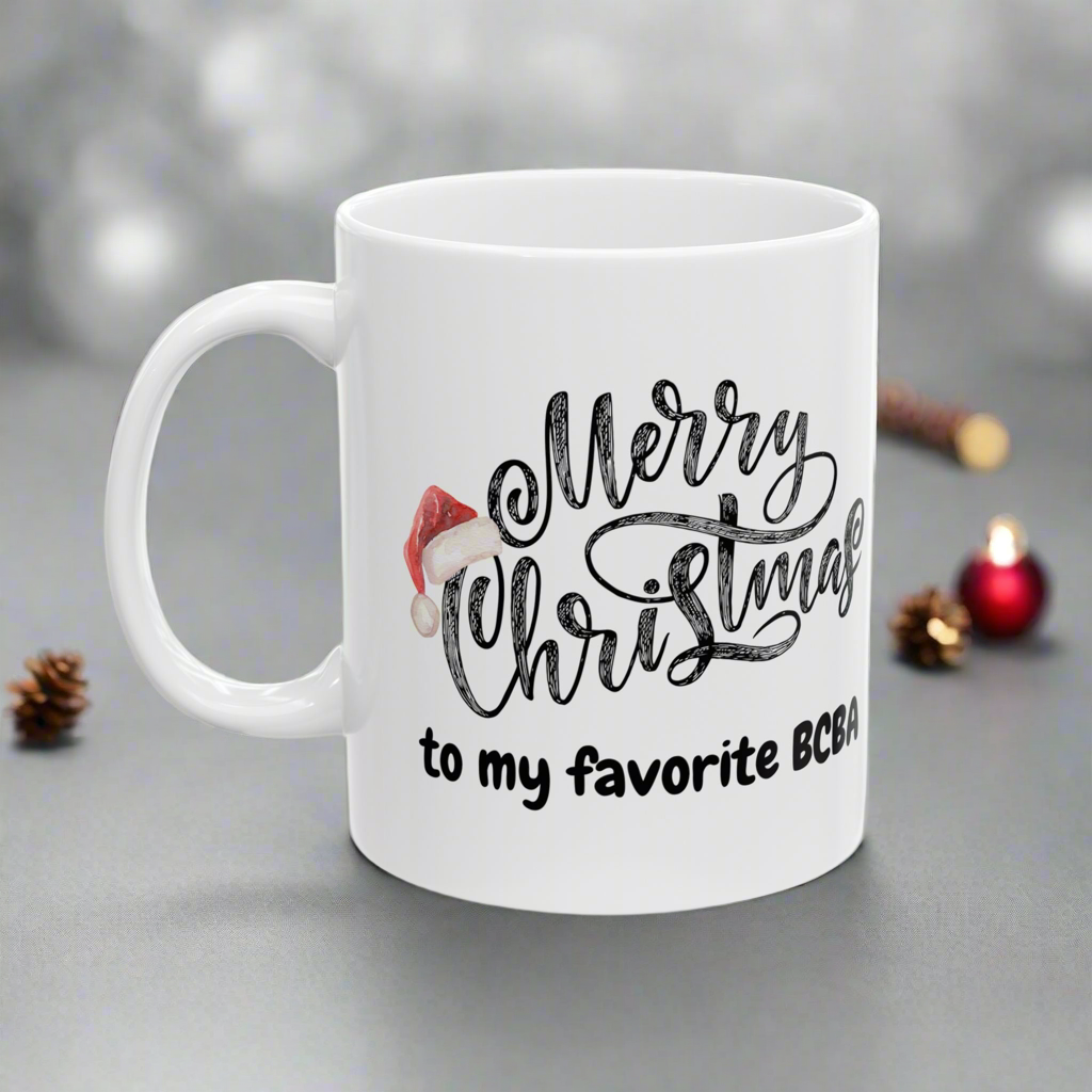 White Holiday Ceramic Mug for Your Favorite BCBA - Perfect Christmas Gift - 11oz & 15oz