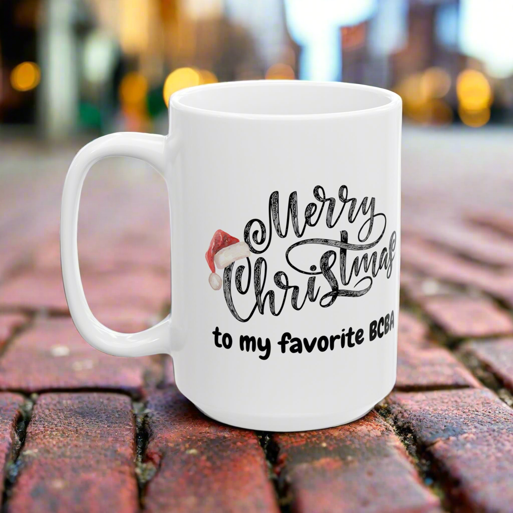 White Holiday Ceramic Mug for Your Favorite BCBA - Perfect Christmas Gift - 11oz & 15oz