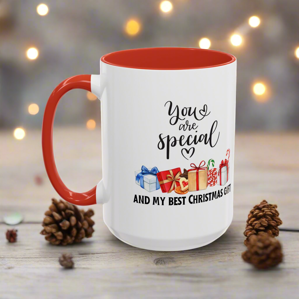Two-toned Holiday Accent Coffee Mug - 'You Are Special' and my best Gift for Christmas - 11oz & 15oz