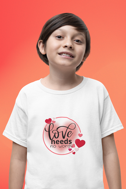 Kids Love Needs No Words Tee - Cute Heart Design for Everyday Wear
