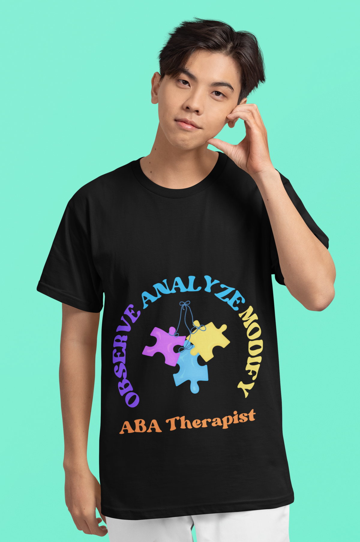 ABA Therapist Unisex Heavy Cotton Tee - Observe, Analyze, Modify Puzzle Design