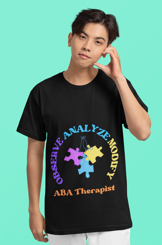 ABA Therapist Unisex Heavy Cotton Tee - Observe, Analyze, Modify Puzzle Design