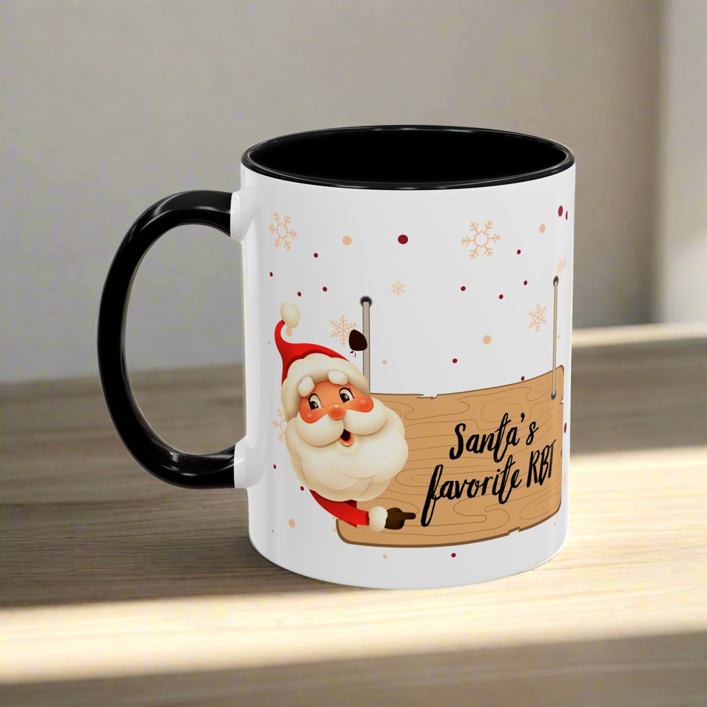 Two-Toned Christmas Mug. “Santa's Favorite RBT Coffee Mug - Holiday Accent Mug - 11oz & 15oz