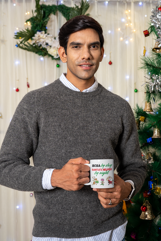 White Christmas Coffee Mug “BCBA by day, Santa's Helper by night - Holiday Coffee Cup - 11oz & 15oz