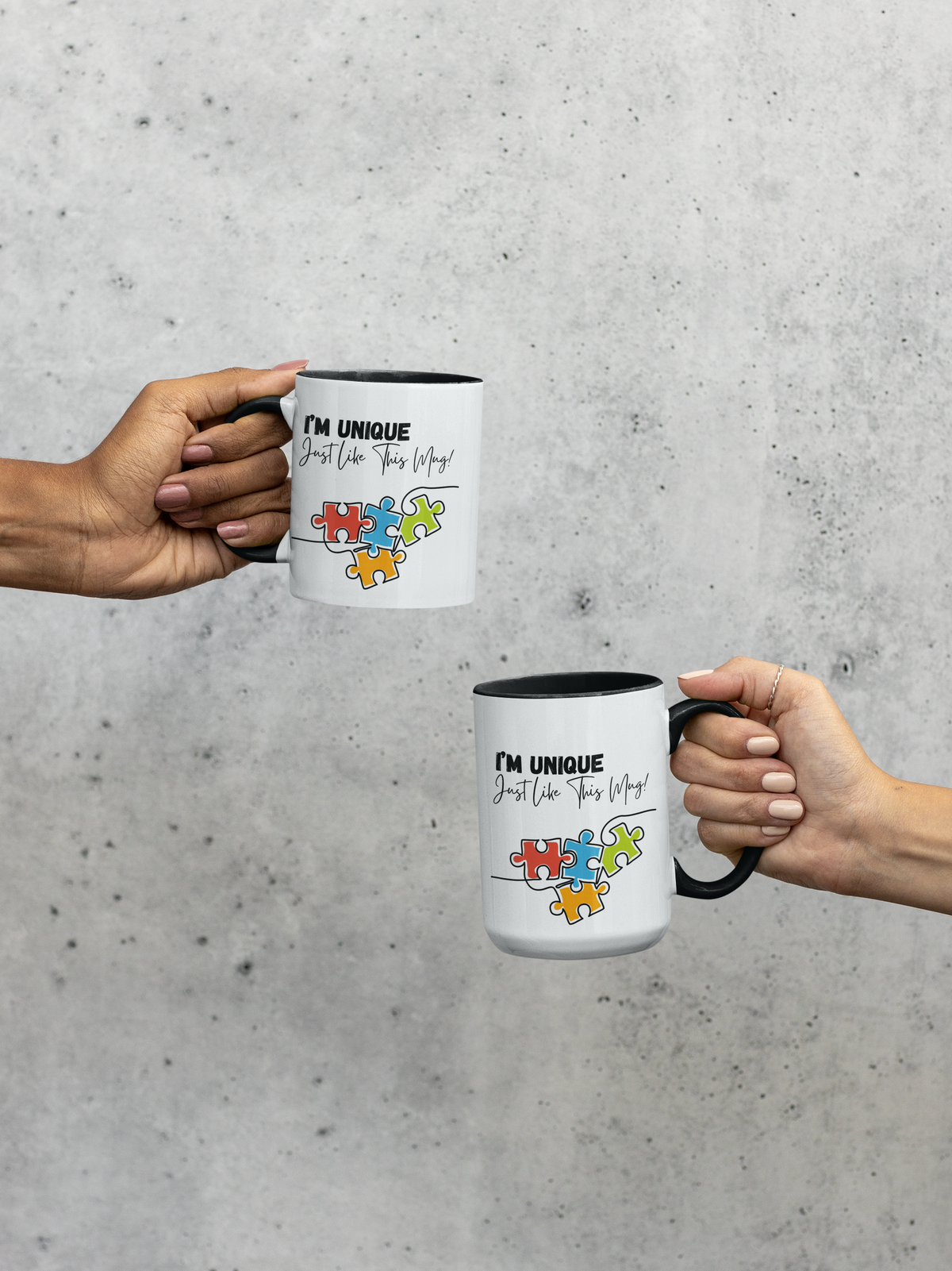 “I'm Unique Just Like This Mug!" - Colorful Puzzle Design - 11oz & 15oz Accent Coffee Mug