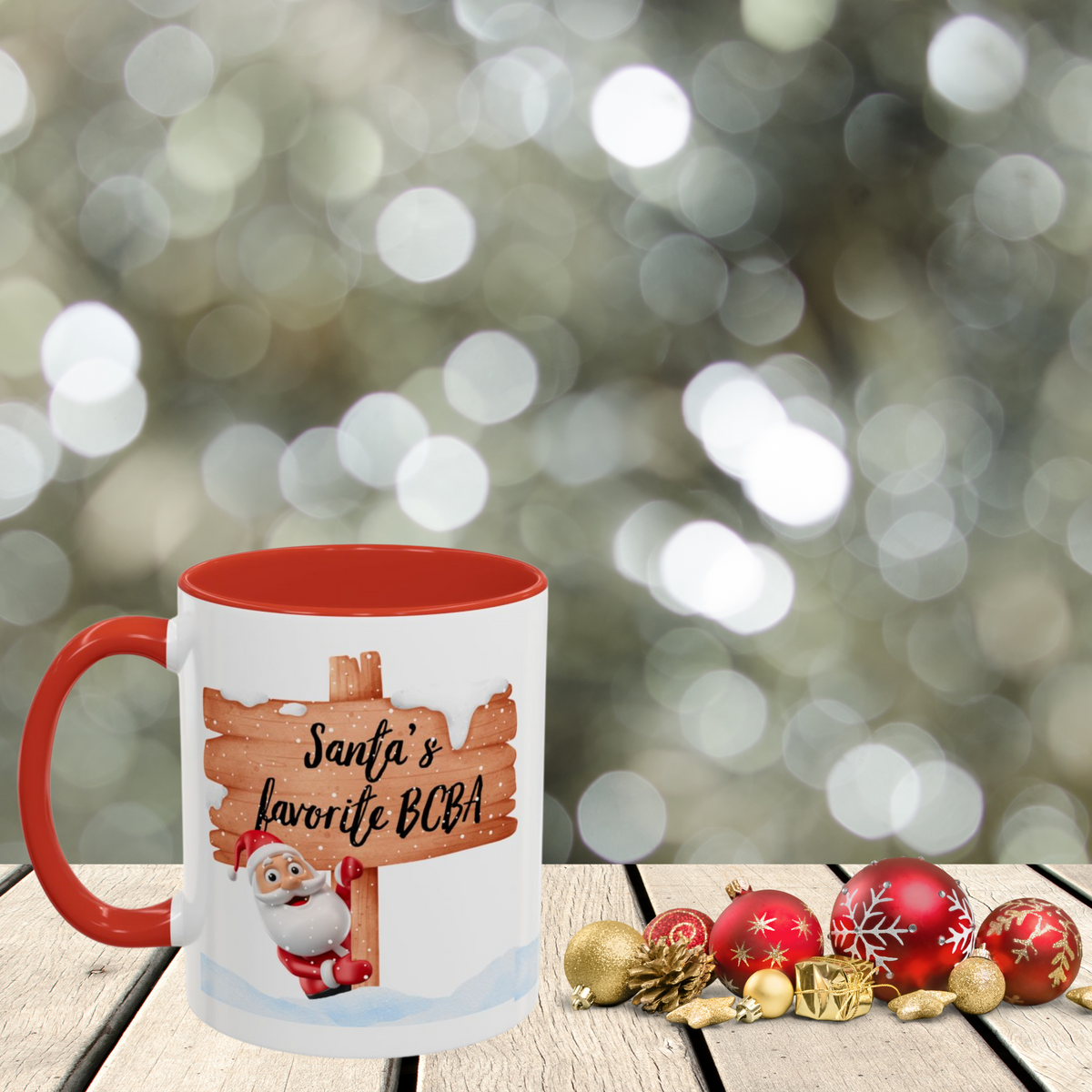 Two-Toned Ceramic Christmas Mug. “Santa's Favorite BCBA” Coffee Mug - Festive Accent for Holiday Cheer